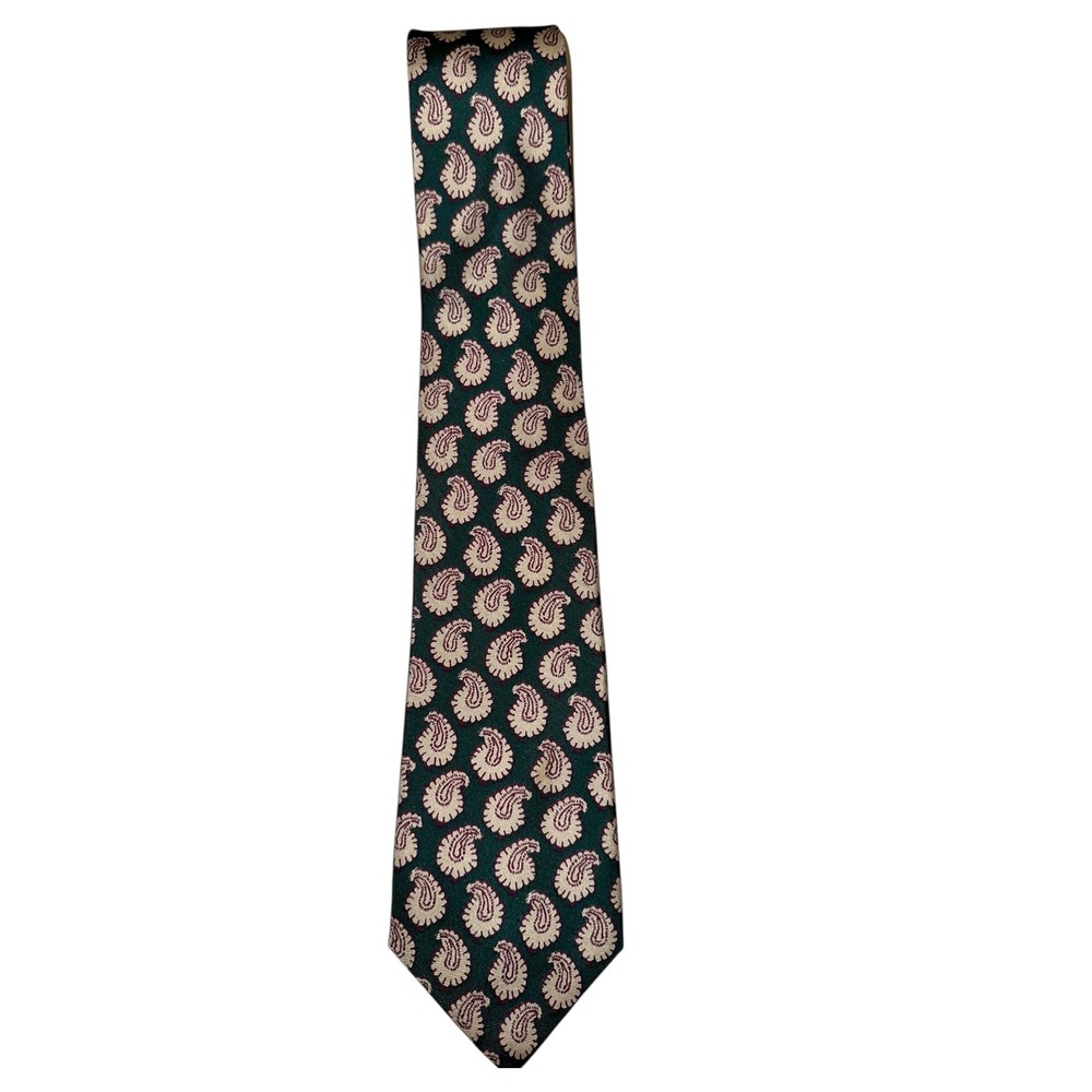 LIBERTY Liberty of London Necktie Mens Silk Green Paisley Pattern Tie A20Q